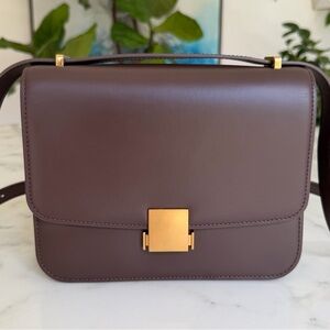 Quince Italian Leather Box Shoulder Bag Crossbody Dark Brown